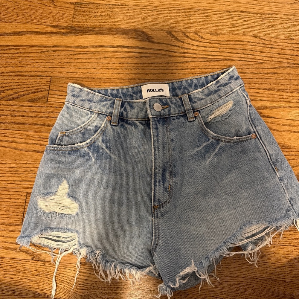ROLLA'S Light Blue Distressed High-Waist Denim Shorts